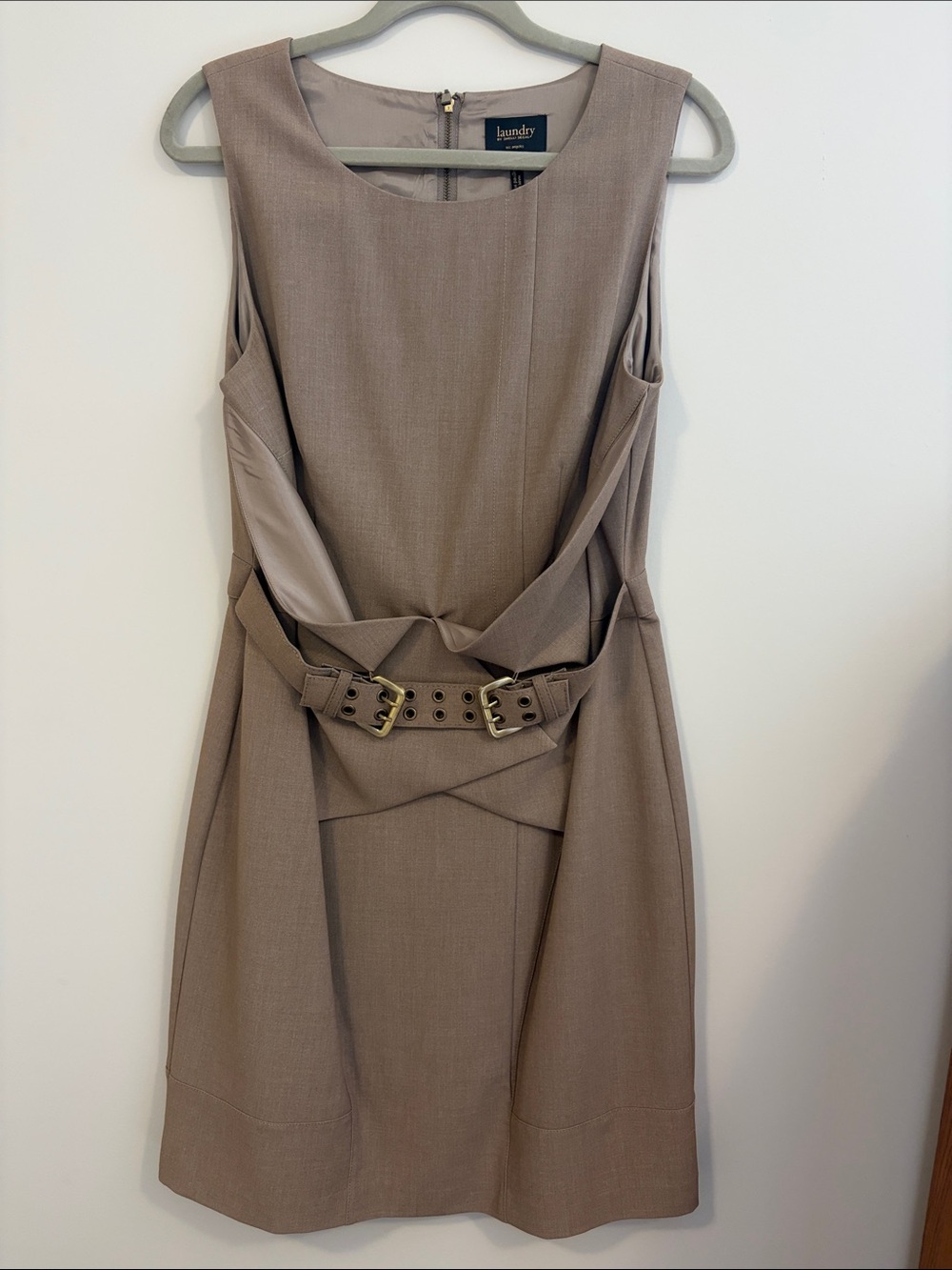 Laundry By Shelli Segal Taupe Sleeveless Belted Midi Dress